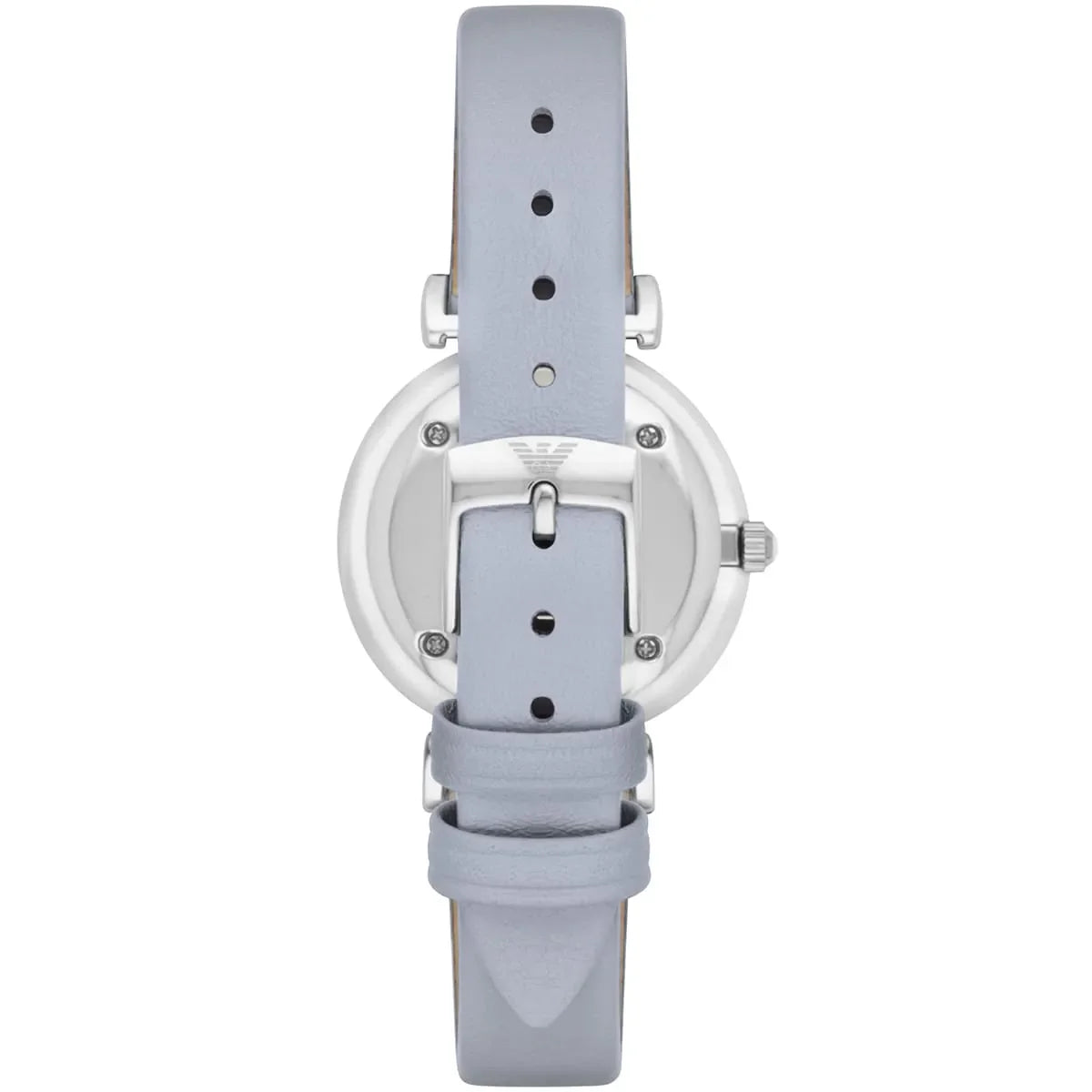 Emporio Armani Gianni T-Bar Mother Of Pearl White Dial Grey Leather Strap Women's Watch AR11039