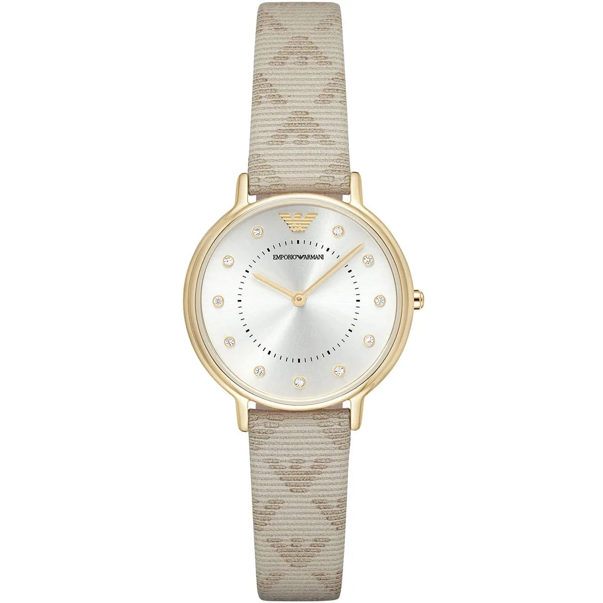 Emporio Armani AR11042 round silver dial with diamond hour markers and gold hands