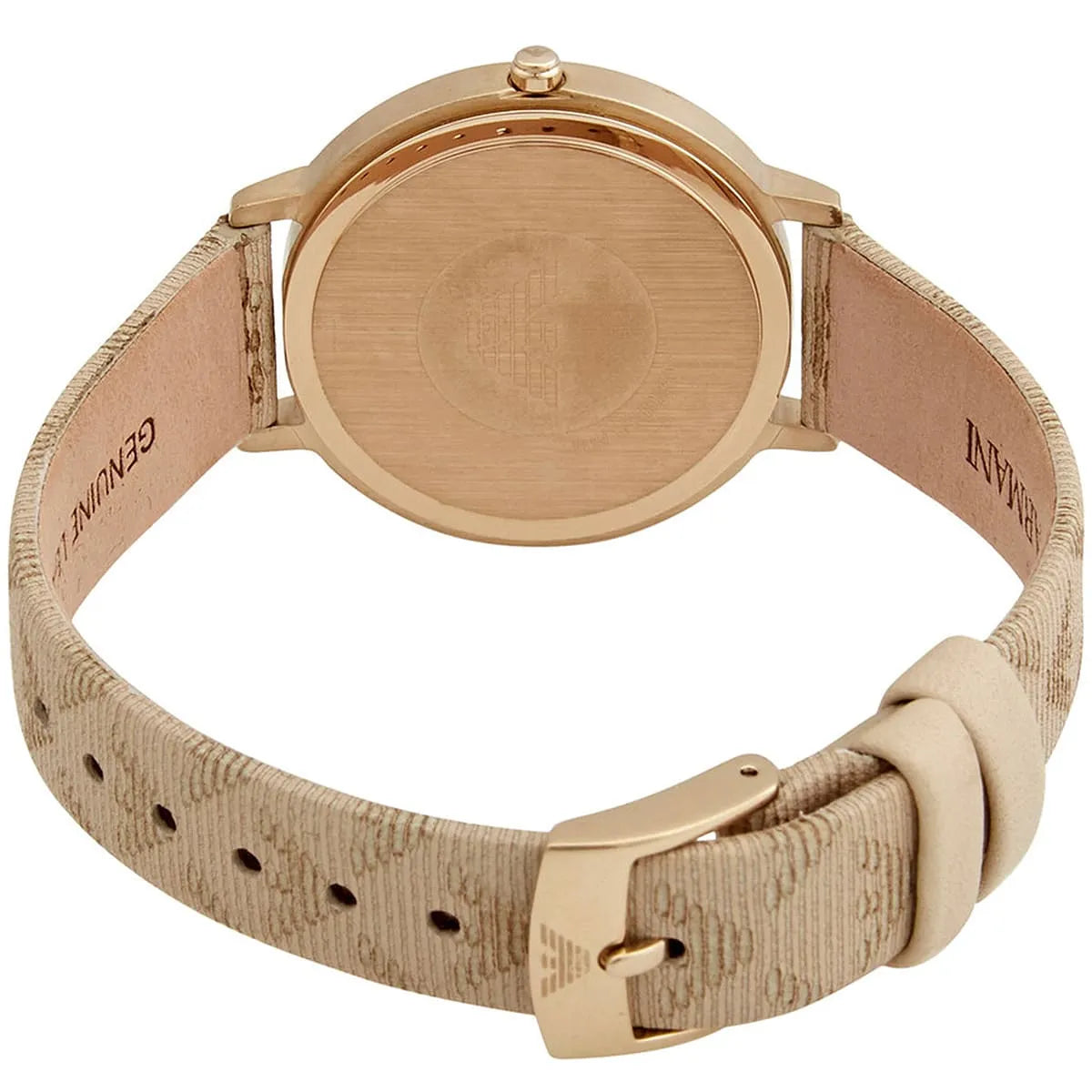 Caseback of Emporio Armani AR11042 showing gold brushed finish