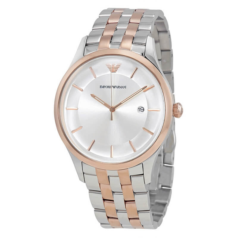 Emporio Armani Men's Quartz Two Tone Stainless Steel Silver Dial 43mm Watch AR11044