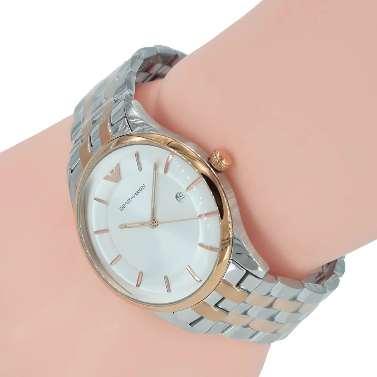 Emporio Armani Men's Quartz Two Tone Stainless Steel Silver Dial 43mm Watch AR11044