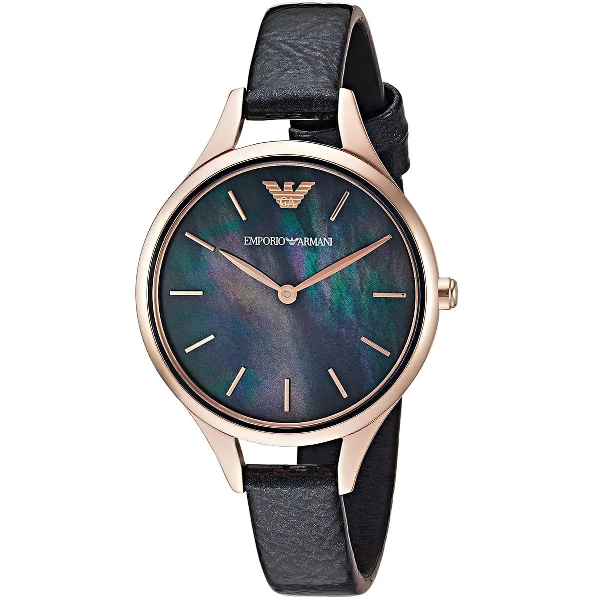 Emporio Armani Aurora women's watch with iridescent black mother-of-pearl dial and rose gold case