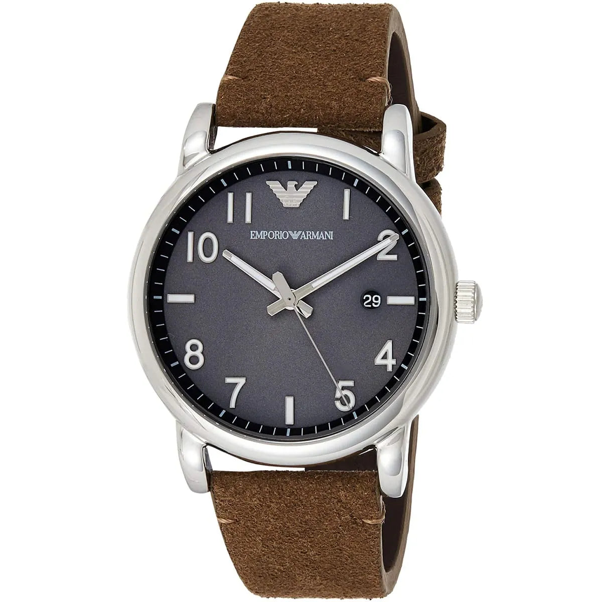 Emporio Armani Luigi Quartz Gray Dial Brown Leather Strap Watch For Men AR11070