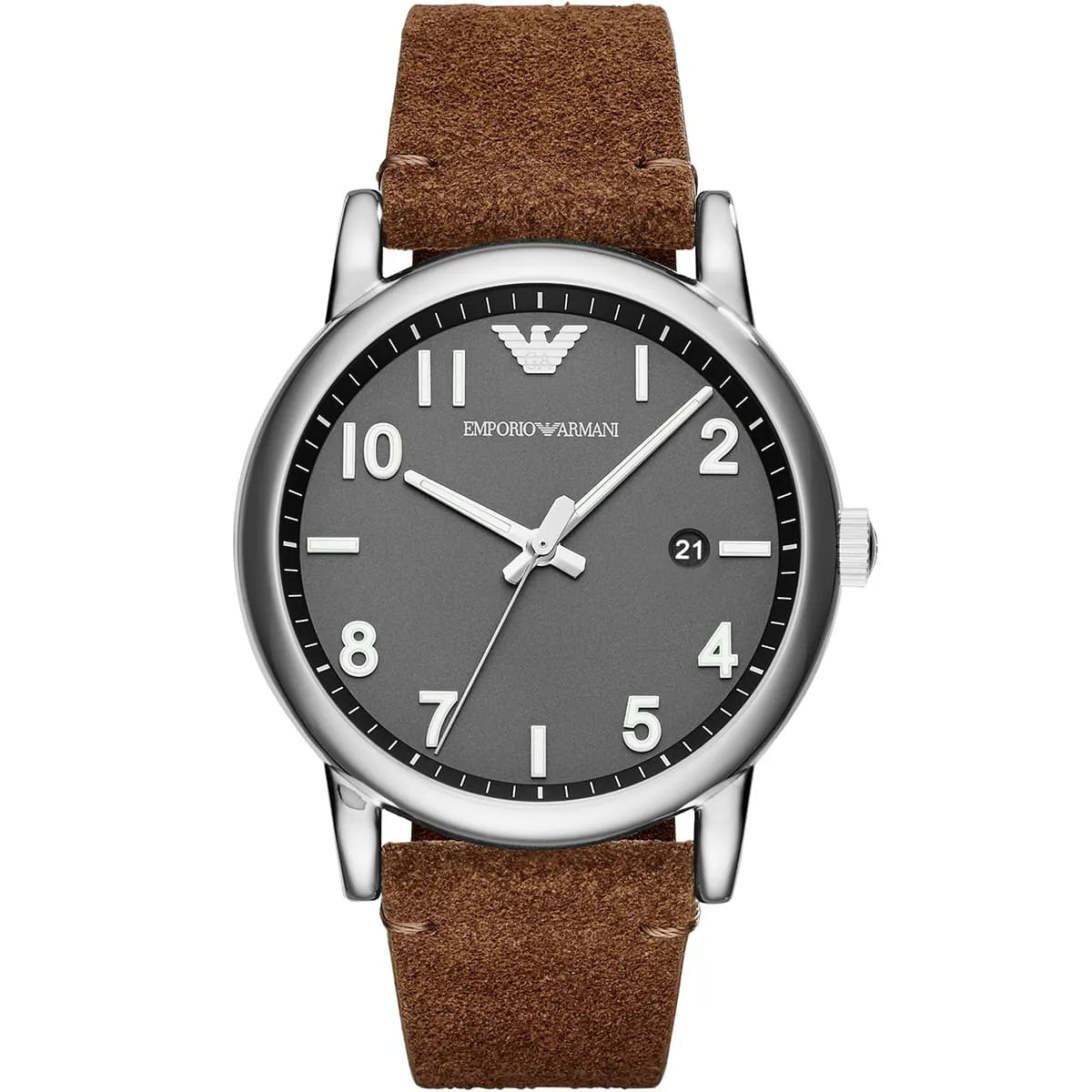 Emporio Armani Luigi Quartz Gray Dial Brown Leather Strap Watch For Men AR11070