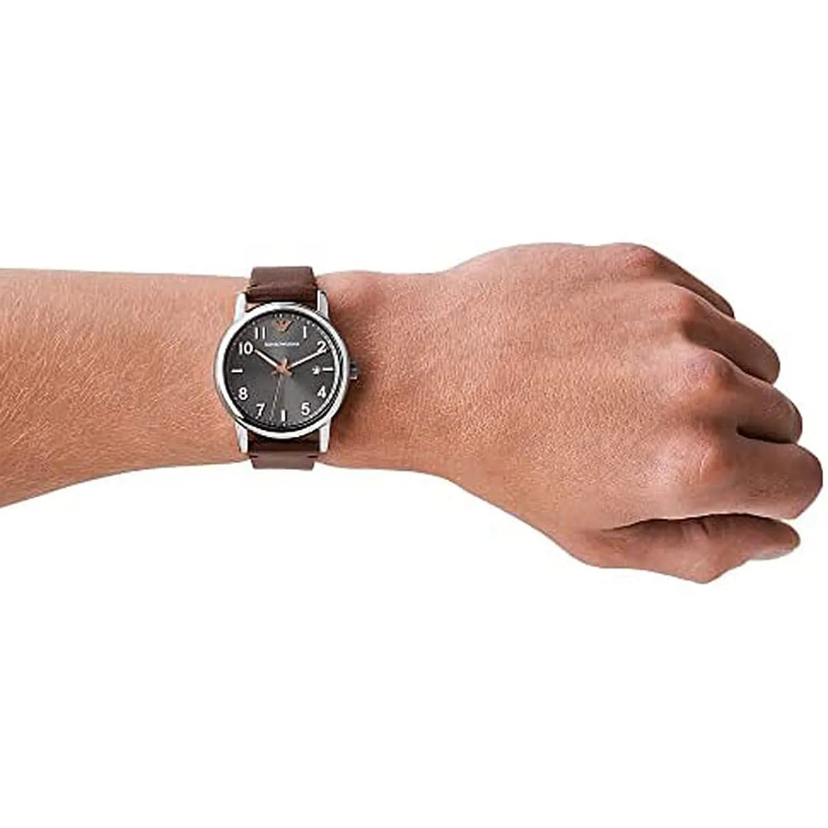 Emporio Armani Luigi Quartz Gray Dial Brown Leather Strap Watch For Men AR11070