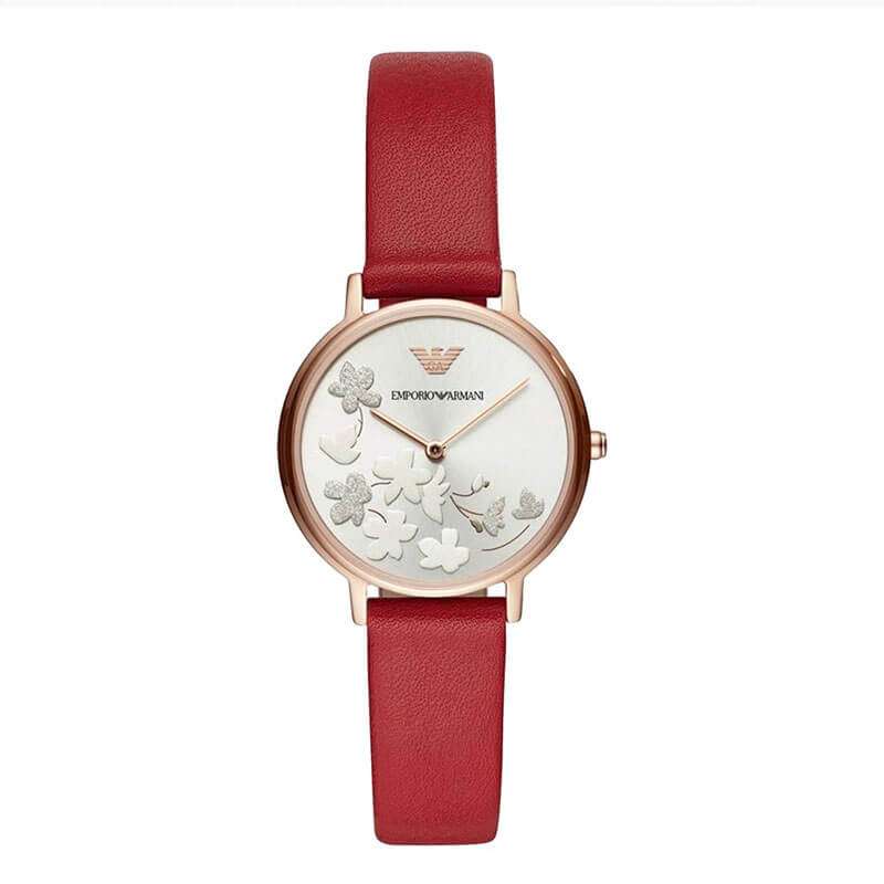 Emporio Armani Kappa Quartz White Dial Red Leather Strap Watch AR11114