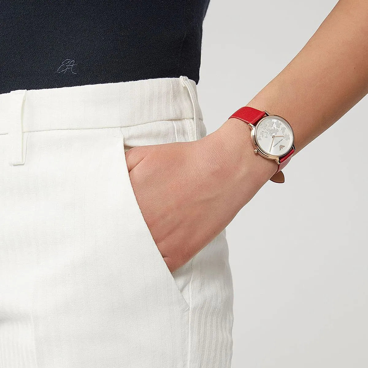 Emporio Armani Kappa Quartz White Dial Red Leather Strap Watch AR11114