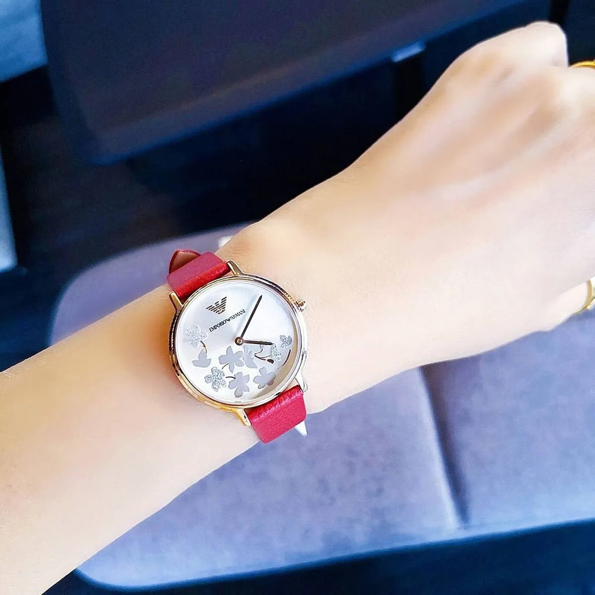 Emporio Armani Kappa Quartz White Dial Red Leather Strap Watch AR11114