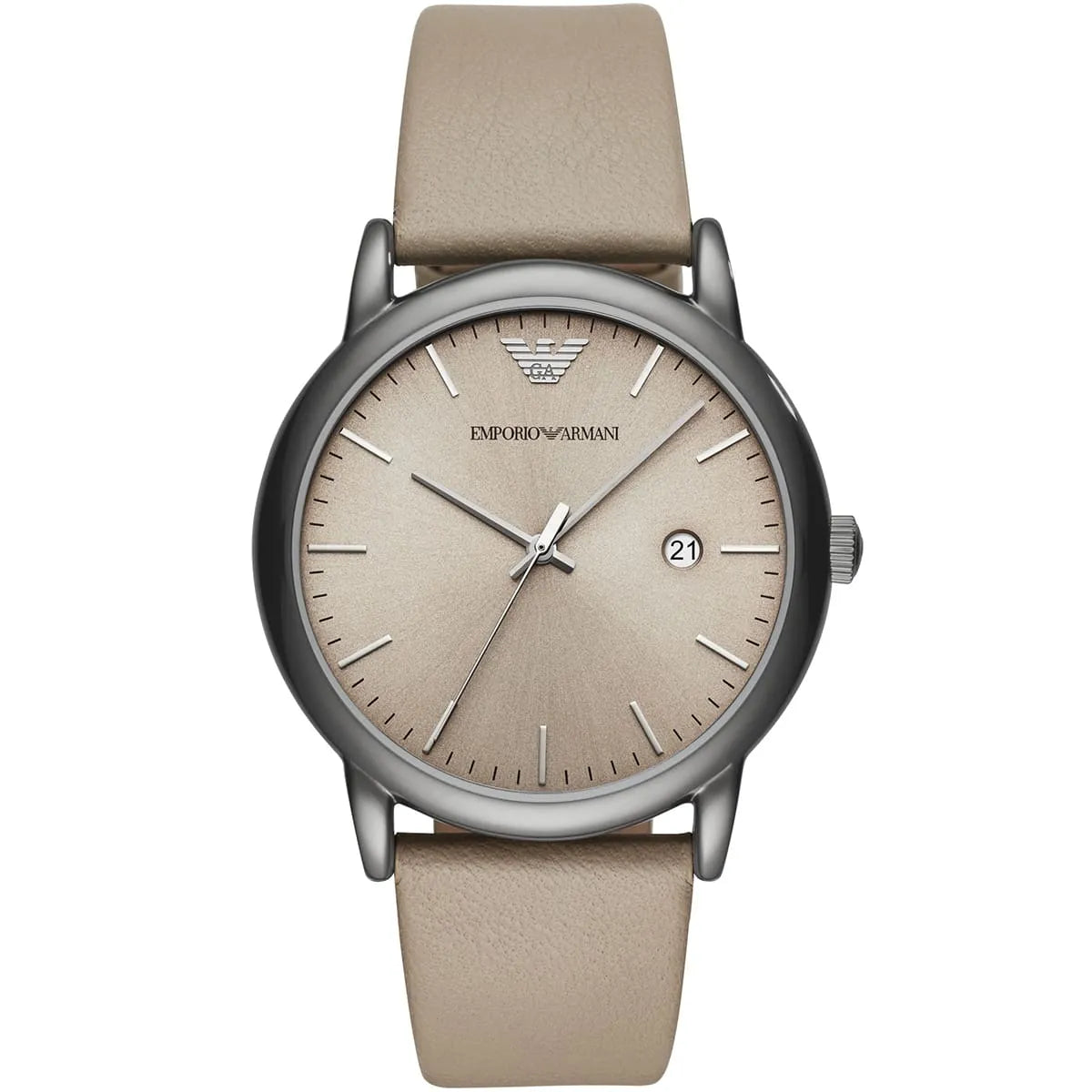 Emporio Armani Taupe Leather Analog Gray Dial Date Quartz Men's Watch - AR11116