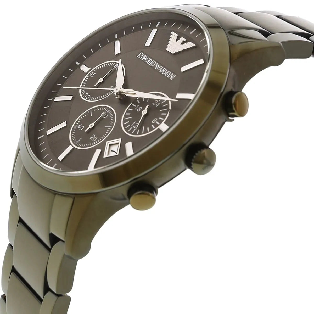 Side view of Emporio Armani AR11117 watch showing bezel and chronograph pushers