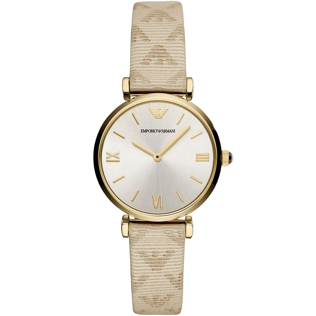 Emporio Armani Leather Textured Strap Silver Dial Women's Watch Ar11127