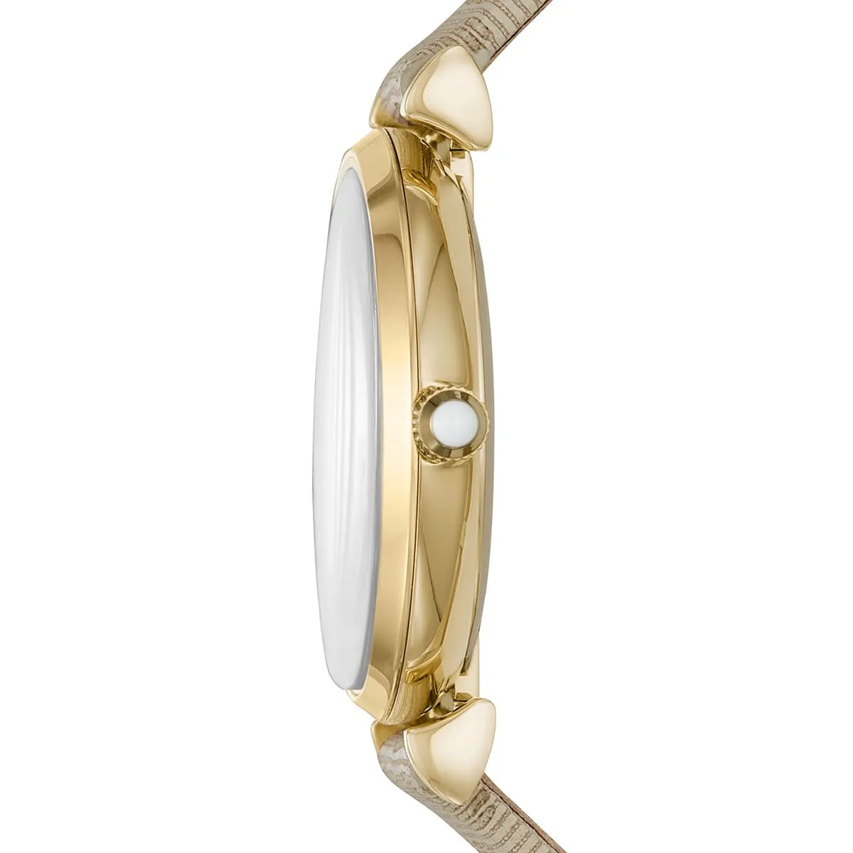 Side profile of Emporio Armani AR11127 showing thin case depth and leather strap
