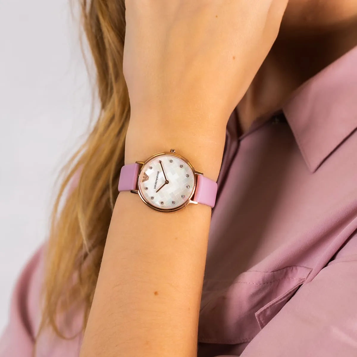Emporio Armani Grey Dial Pink Leather Watch AR11130