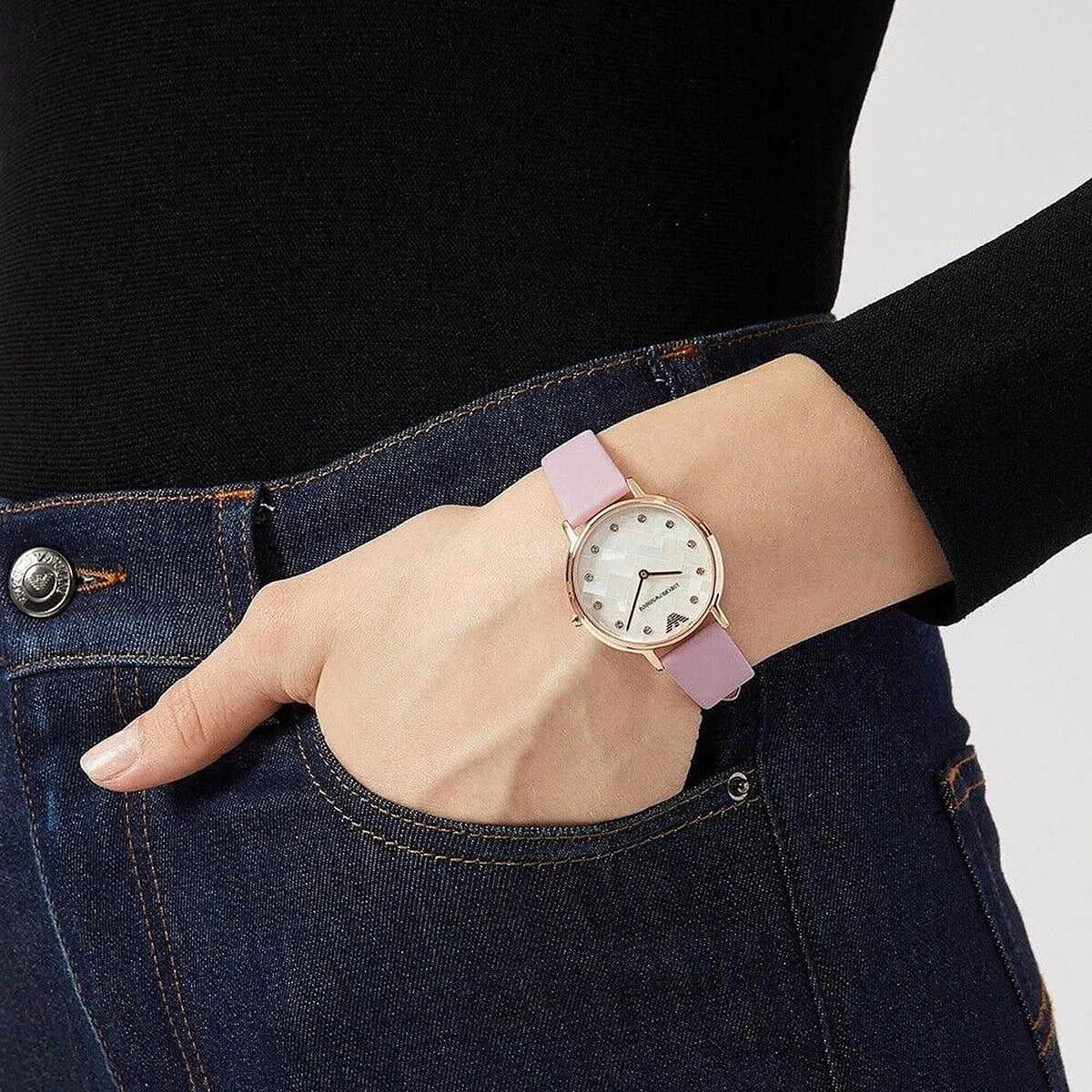 Emporio Armani Grey Dial Pink Leather Watch AR11130