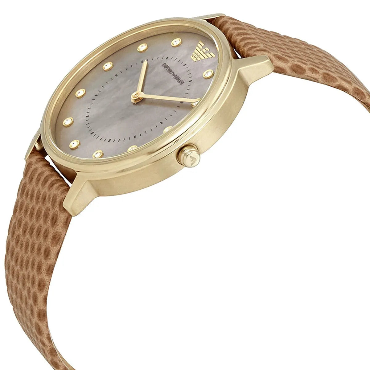 Emporio Armani Kappa Mother of Pearl Taupe Dial Brown Leather Strap Watch AR11151