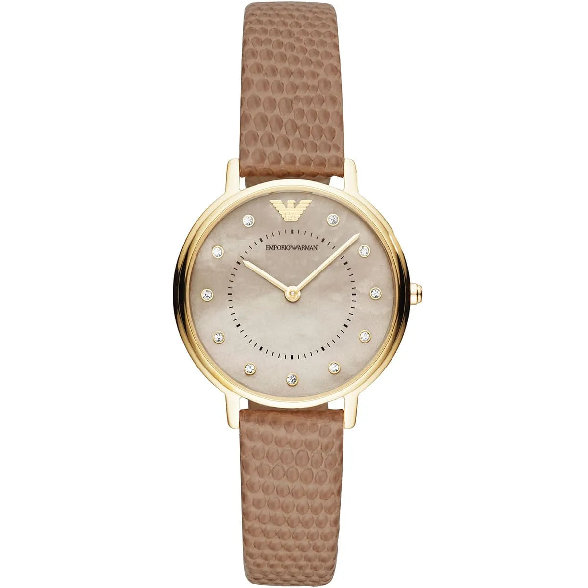 Emporio Armani Kappa Mother of Pearl Taupe Dial Brown Leather Strap Watch AR11151