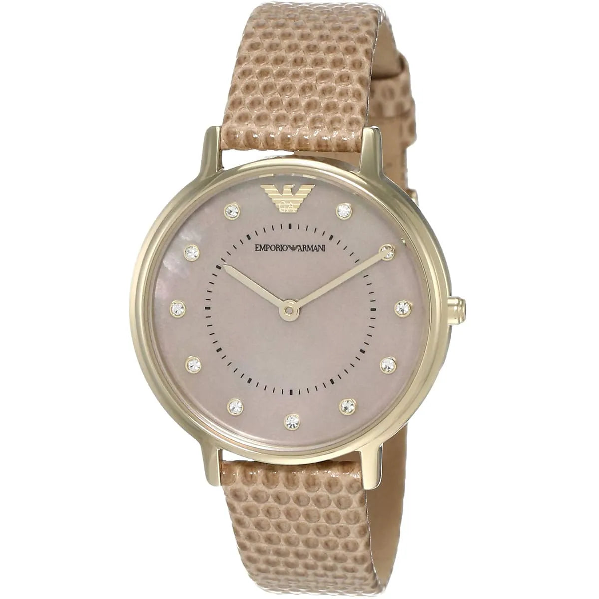 Emporio Armani Kappa Mother of Pearl Taupe Dial Brown Leather Strap Watch AR11151