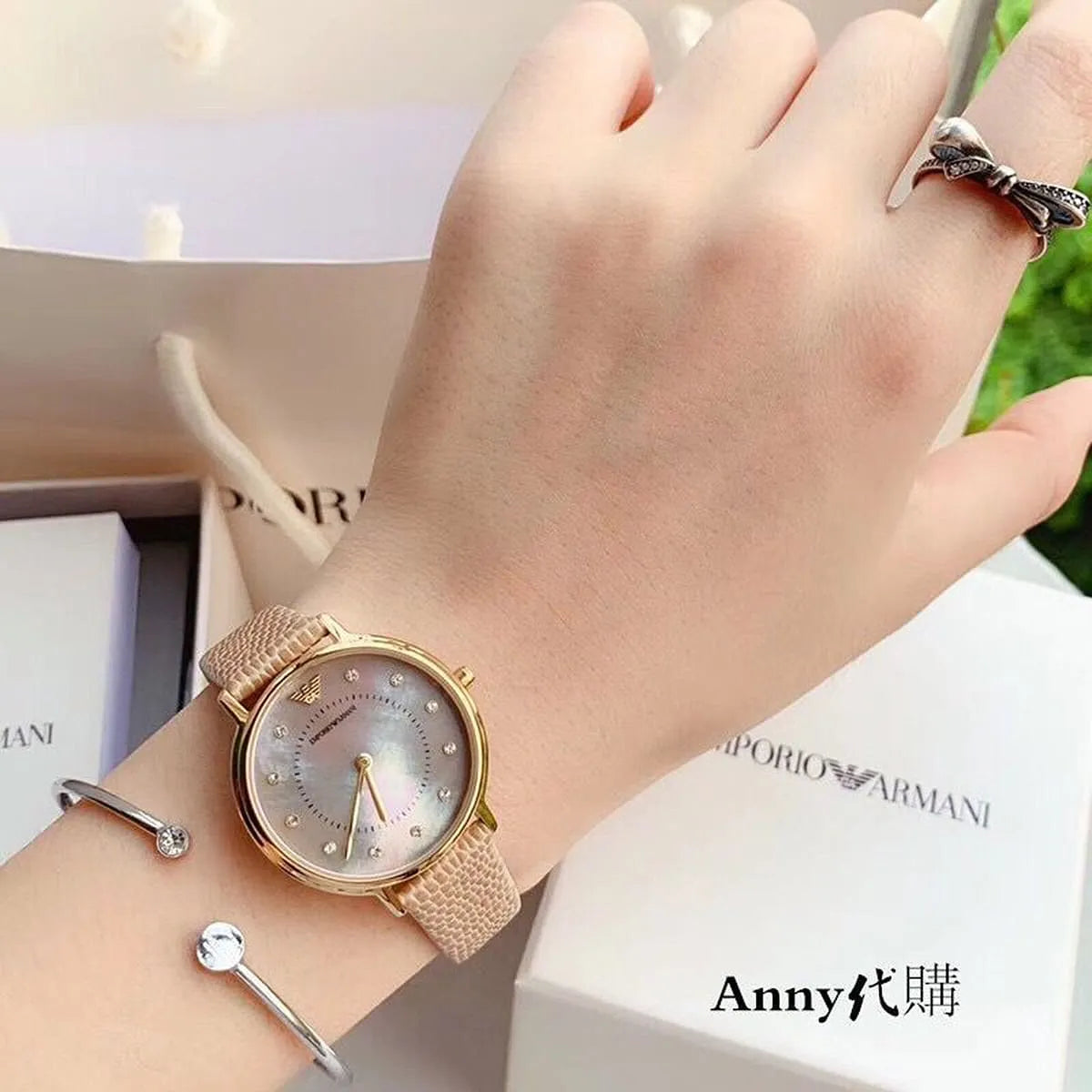 Emporio Armani Kappa Mother of Pearl Taupe Dial Brown Leather Strap Watch AR11151