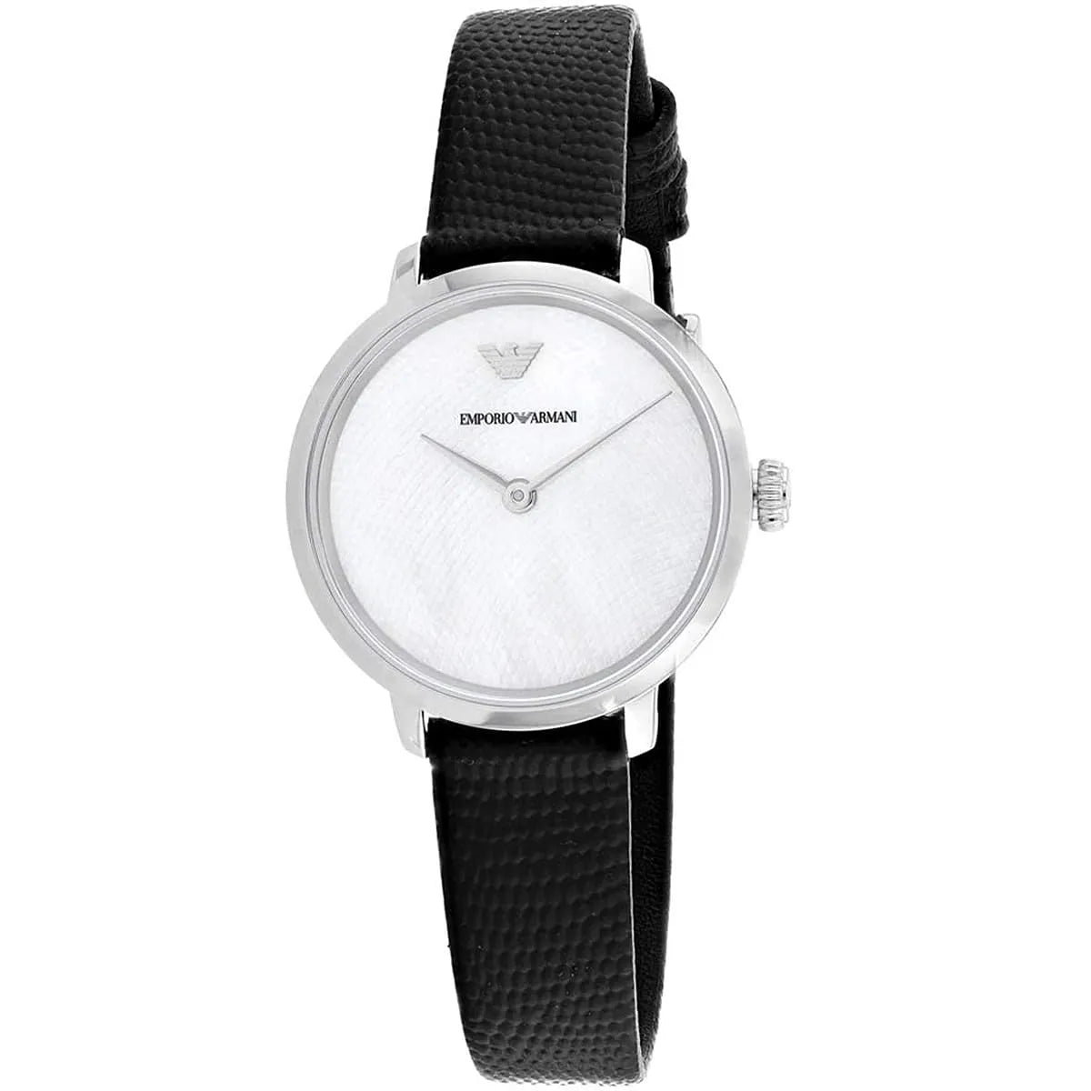 Emporio Armani Modern White Dial Black Leather Strap Watch For Women  AR11159