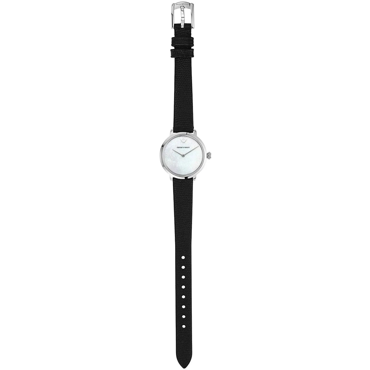 Emporio Armani Modern White Dial Black Leather Strap Watch For Women  AR11159