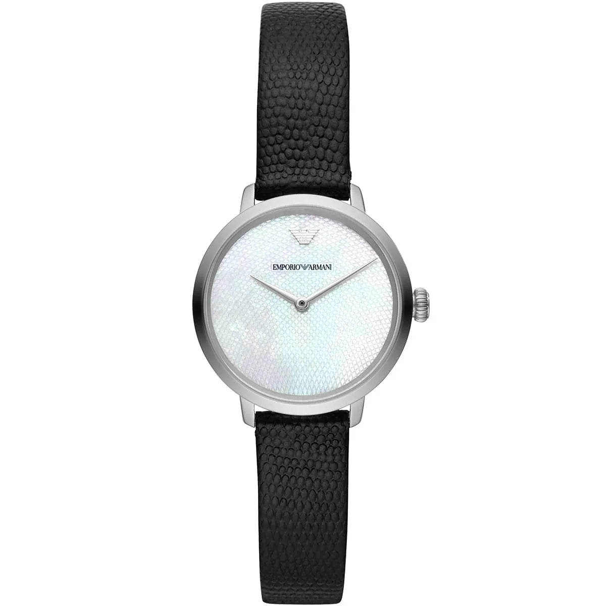 Emporio Armani Modern White Dial Black Leather Strap Watch For Women  AR11159