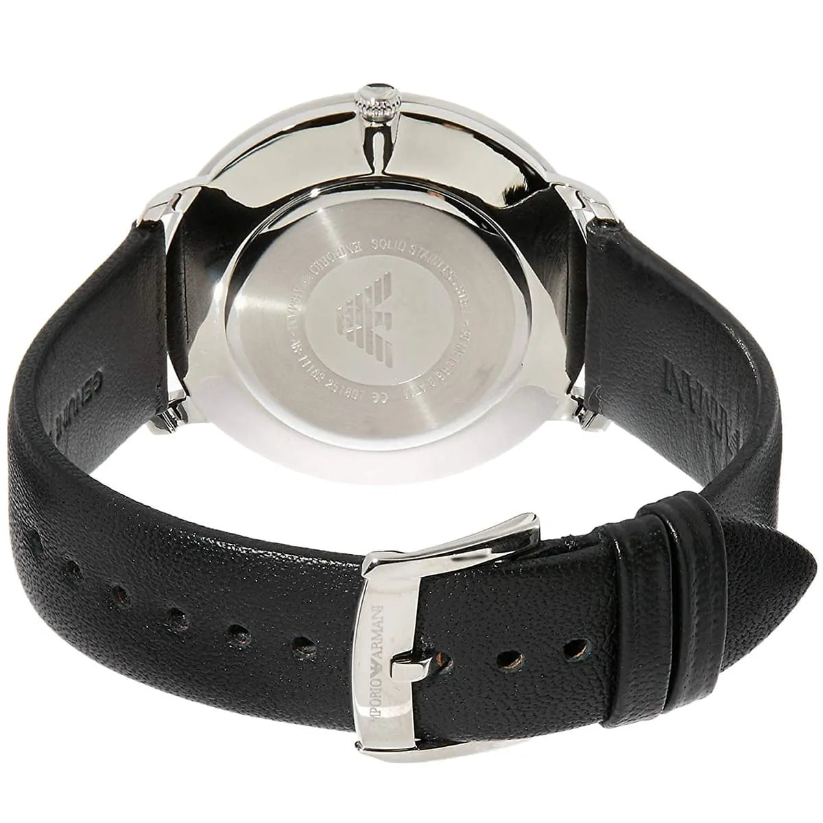 Emporio Armani Modern Slim Quartz Grey Dial Black Leather Strap Watch For Men AR11162