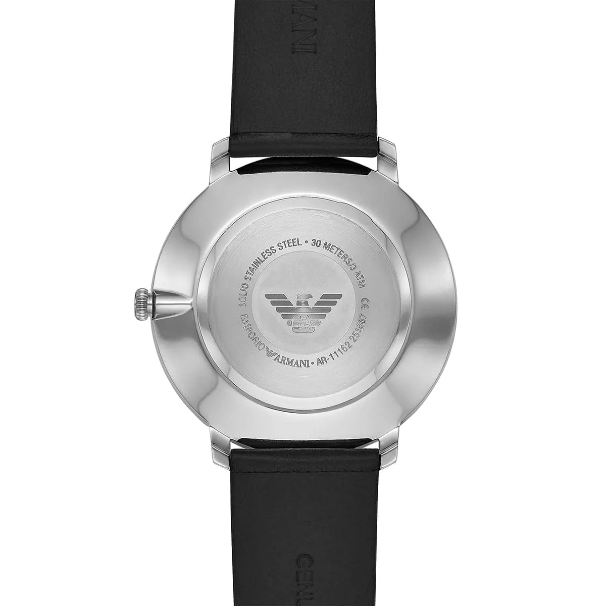 Emporio Armani Modern Slim Quartz Grey Dial Black Leather Strap Watch For Men AR11162