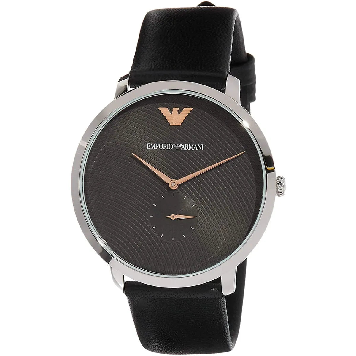 Emporio Armani Modern Slim Quartz Grey Dial Black Leather Strap Watch For Men AR11162
