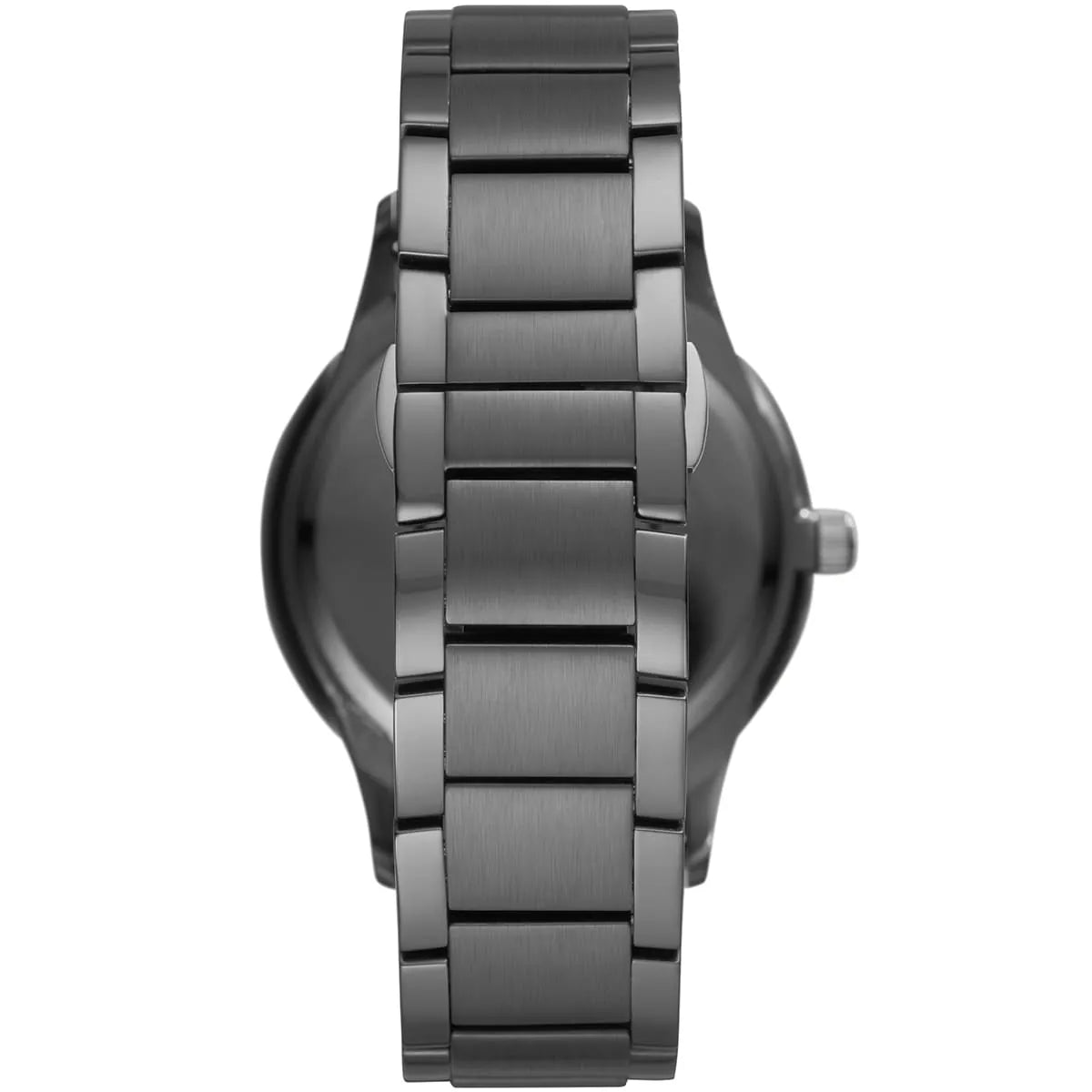 Caseback view of Emporio Armani Renato showing grey stainless steel back cover
