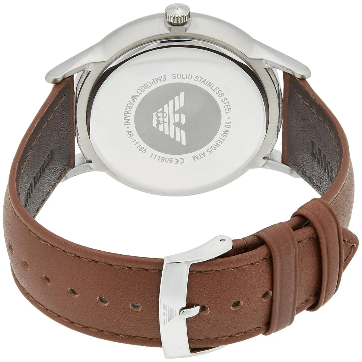 Emporio Armani Renato Quartz Silver Dial Brown Leather Strap Men's Watch AR11185