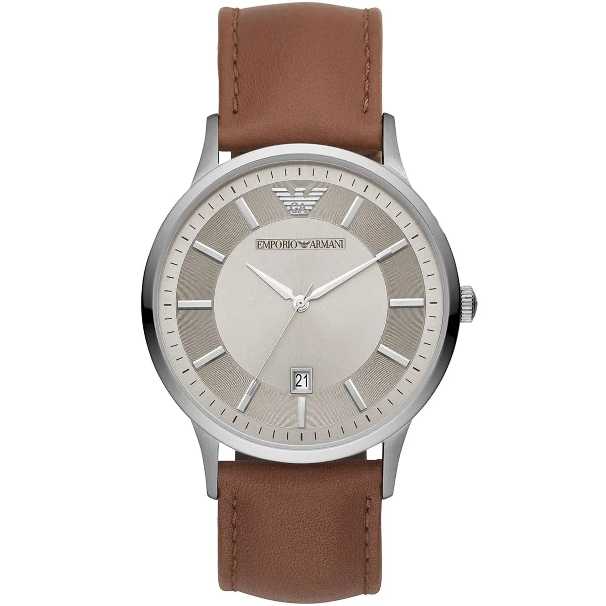 Emporio Armani Renato Quartz Silver Dial Brown Leather Strap Men's Watch AR11185
