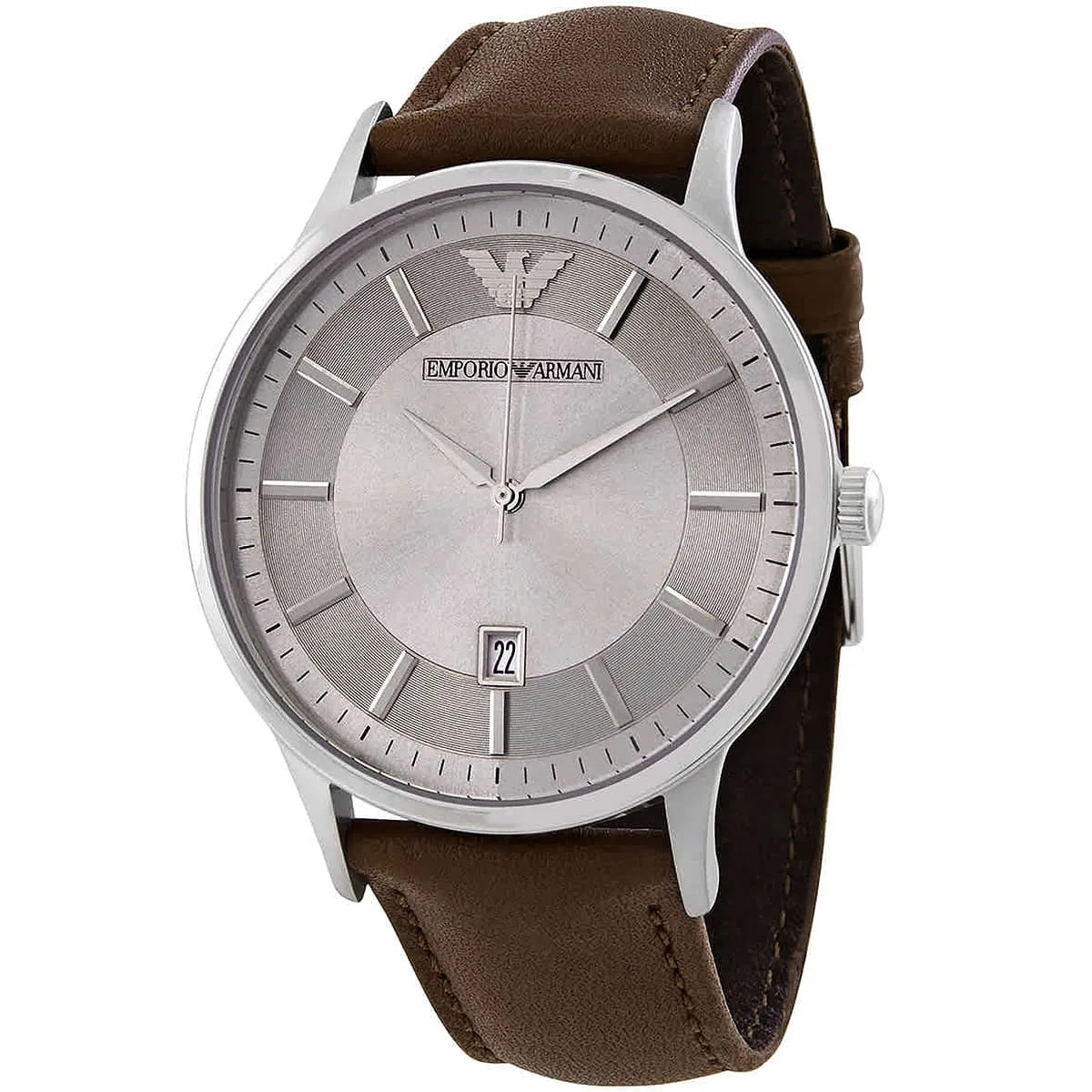 Emporio Armani Renato Quartz Silver Dial Brown Leather Strap Men's Watch AR11185