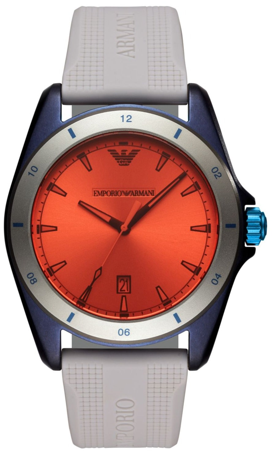 Emporio Armani Analog Orange Dial Grey Silicone Strap Men Watch - AR11218
