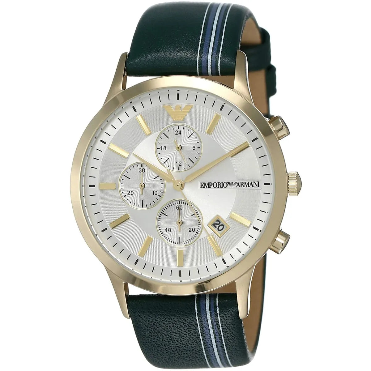 Emporio Armani Chronograph Quartz Silver Dial Green Strap Men's Watch AR11233