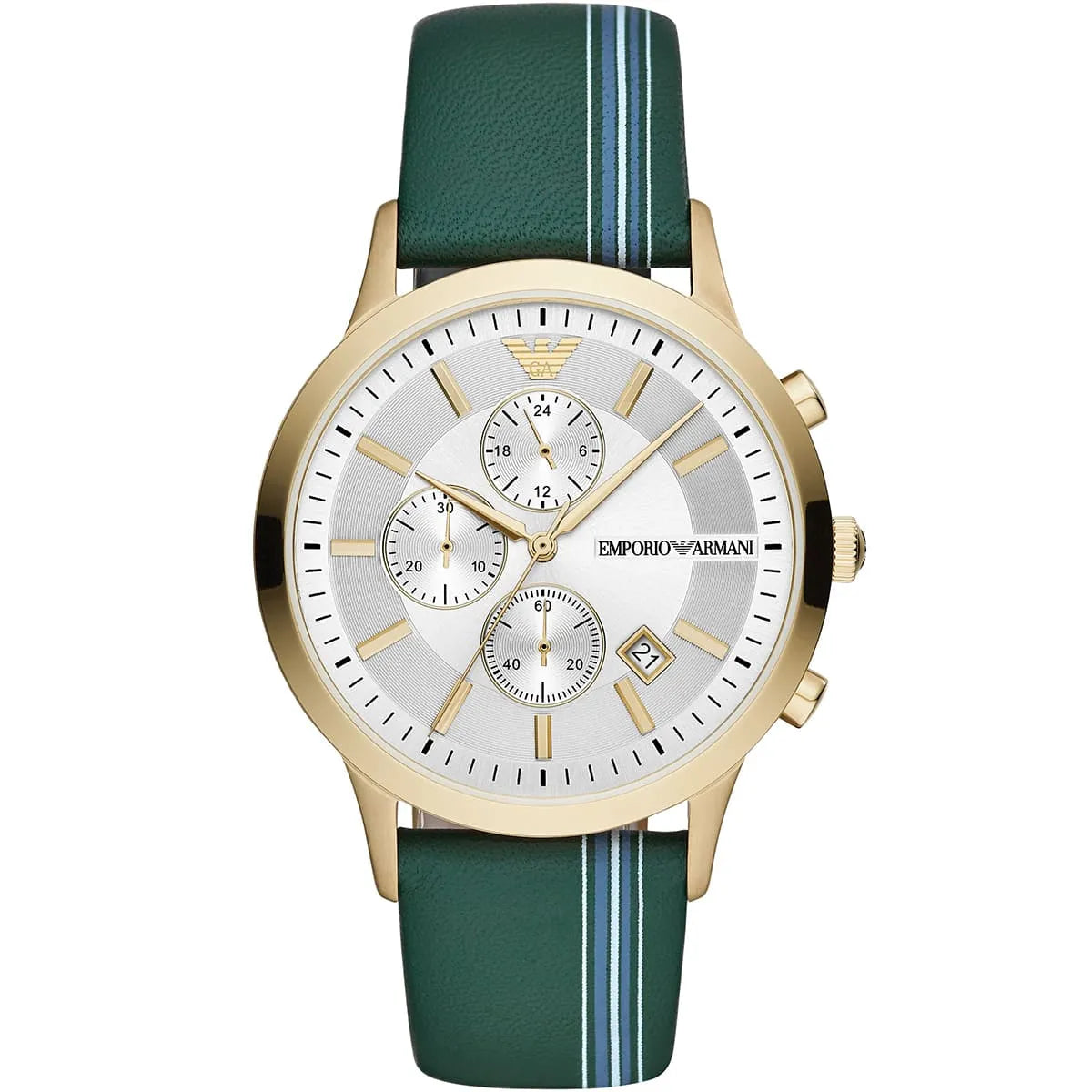 Emporio Armani Chronograph Quartz Silver Dial Green Strap Men's Watch AR11233