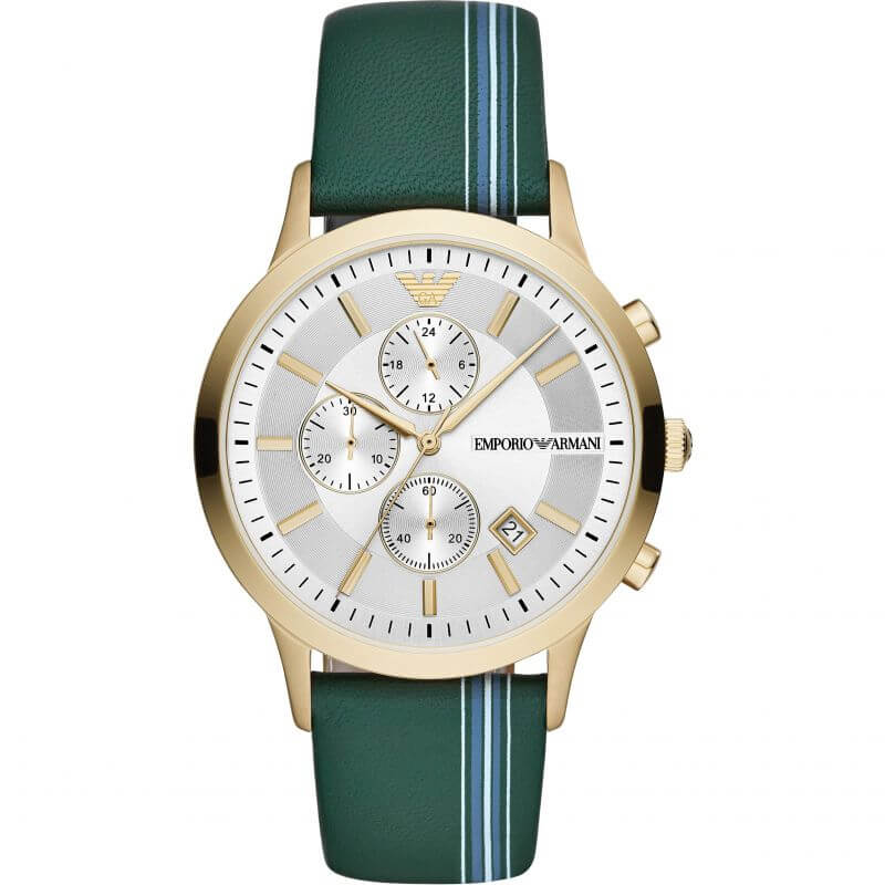 Emporio Armani Chronograph Quartz Silver Dial Green Strap Men's Watch AR11233