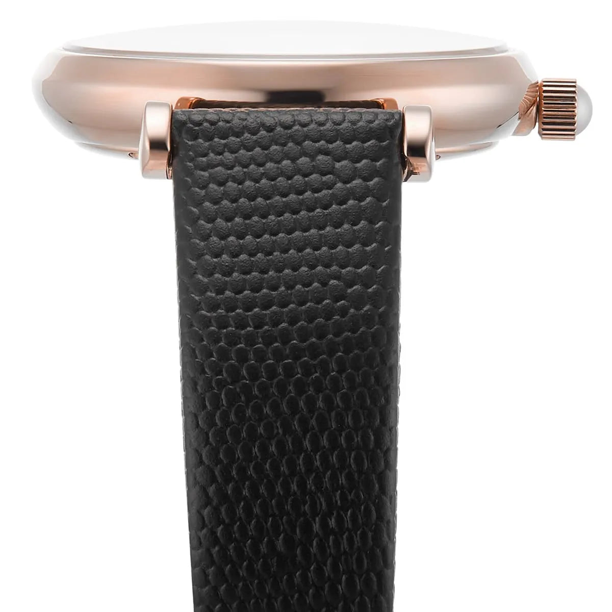 Emporio Armani Gianni T-Bar watch showing strap detail and rose gold case design