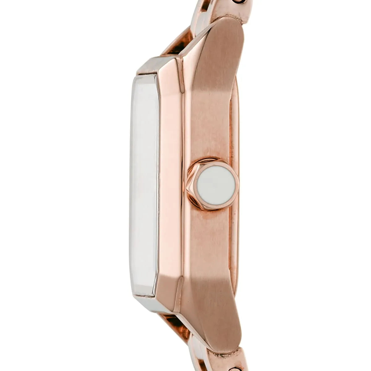Emporio Armani AR11323 side profile showing white dial and rose gold case thickness