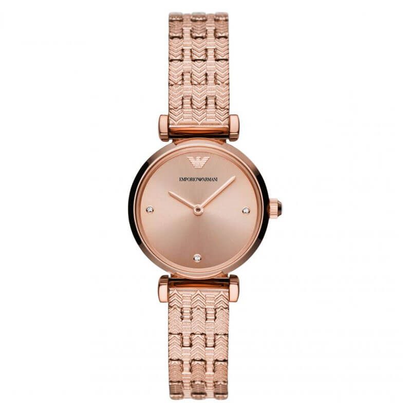 Emporio Armani Gianna T-bar Quartz Rose Gold Dial Ladies Watch AR11342