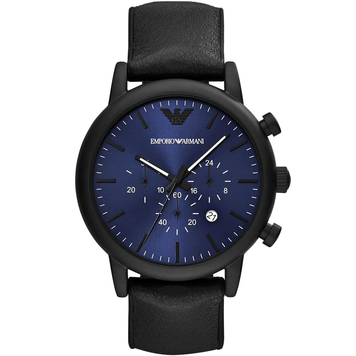 EMPORIO ARMANI S CLASSIC CHRONOGRAPH AR11351 BLUE DIAL BLACK STRAP MENS WATCH