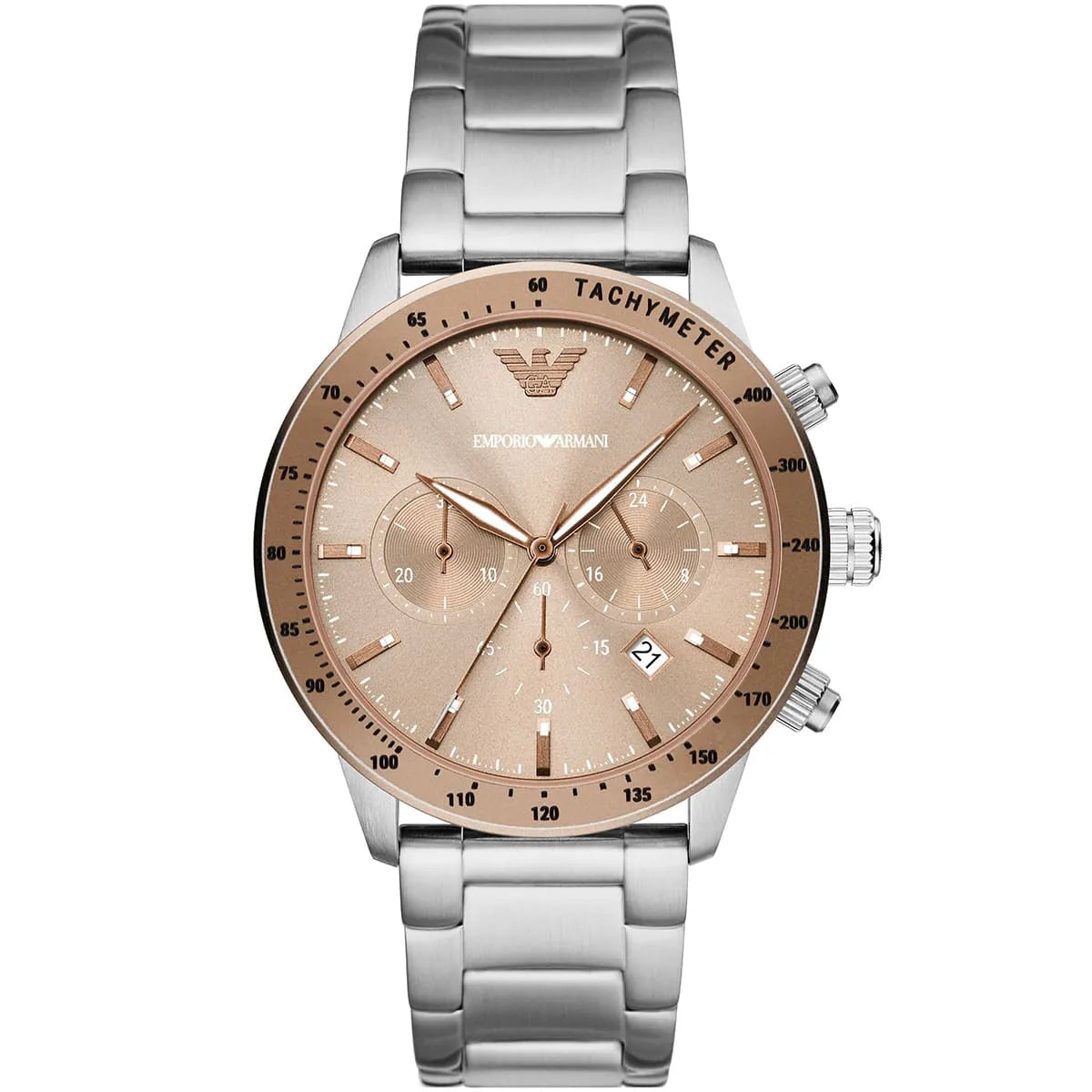 Emporio Armani Mario Chronograph Brown Dial Silver Steel Strap Men's Watch Ar11352