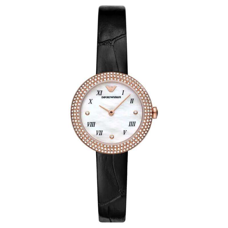 Emporio Armani Rose Gold Tone White MOP Dial Leather Women's Watch AR11356