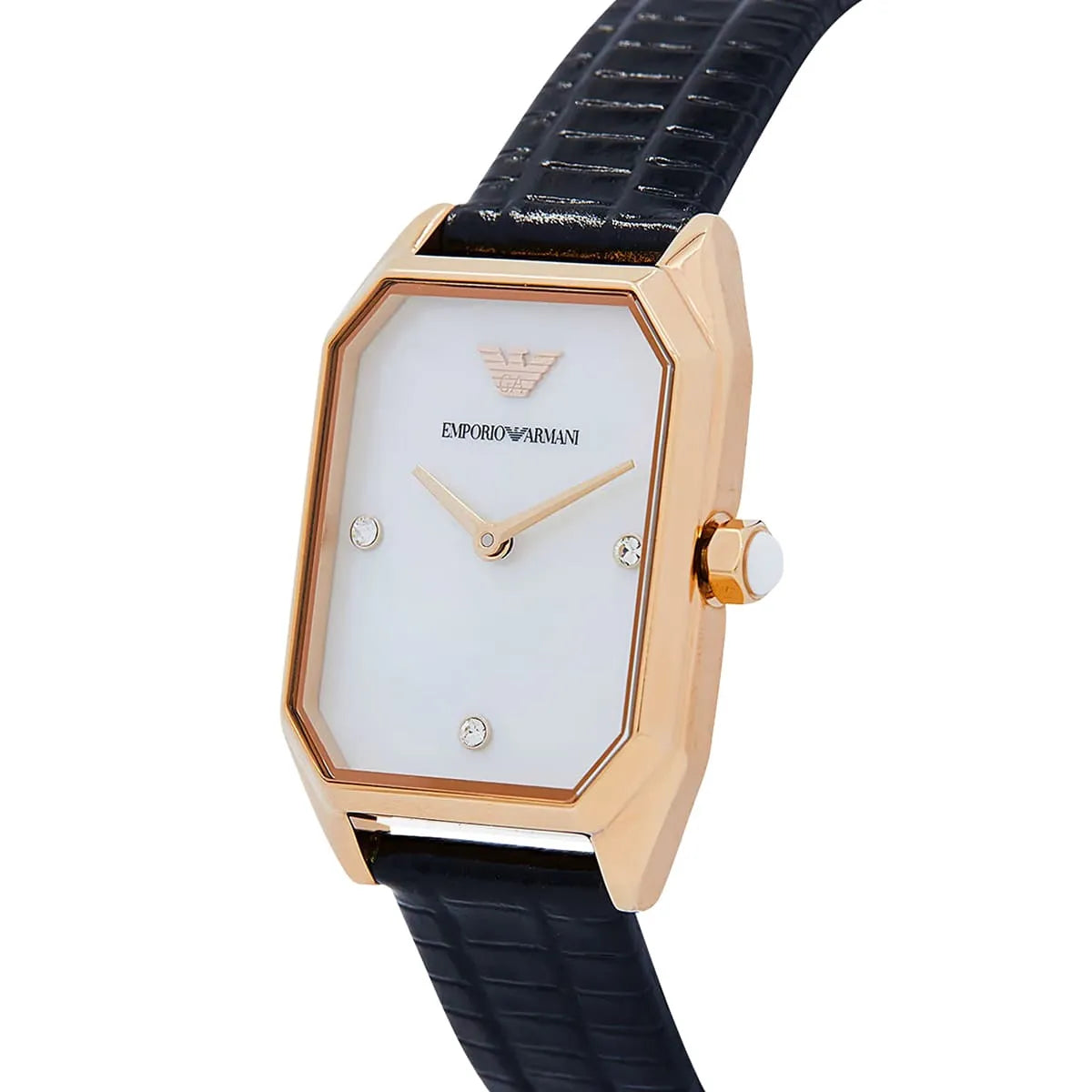 Emporio Armani Gioia Quartz Mother of Pearl Dial Black Leather Strap Watch AR11390