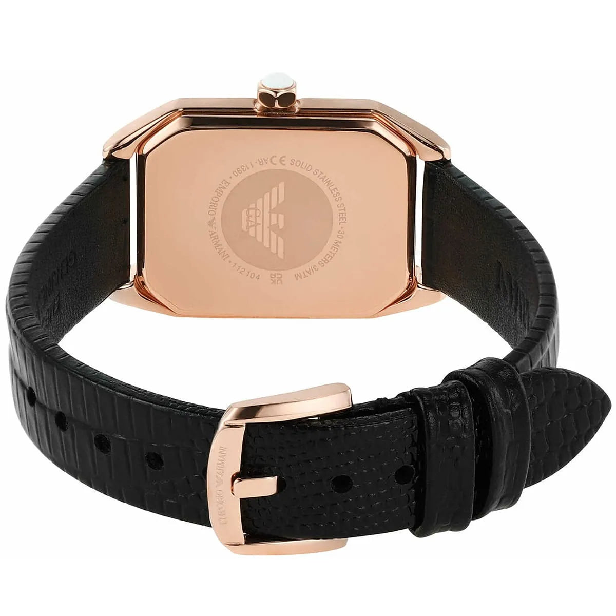 Emporio Armani Gioia Quartz Mother of Pearl Dial Black Leather Strap Watch AR11390
