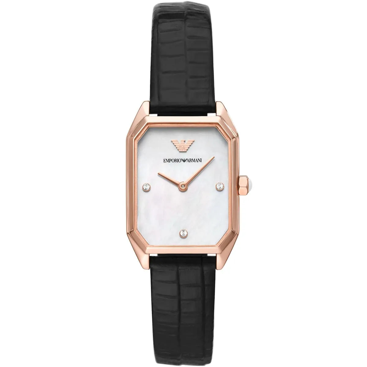 Emporio Armani Gioia Quartz Mother of Pearl Dial Black Leather Strap Watch AR11390