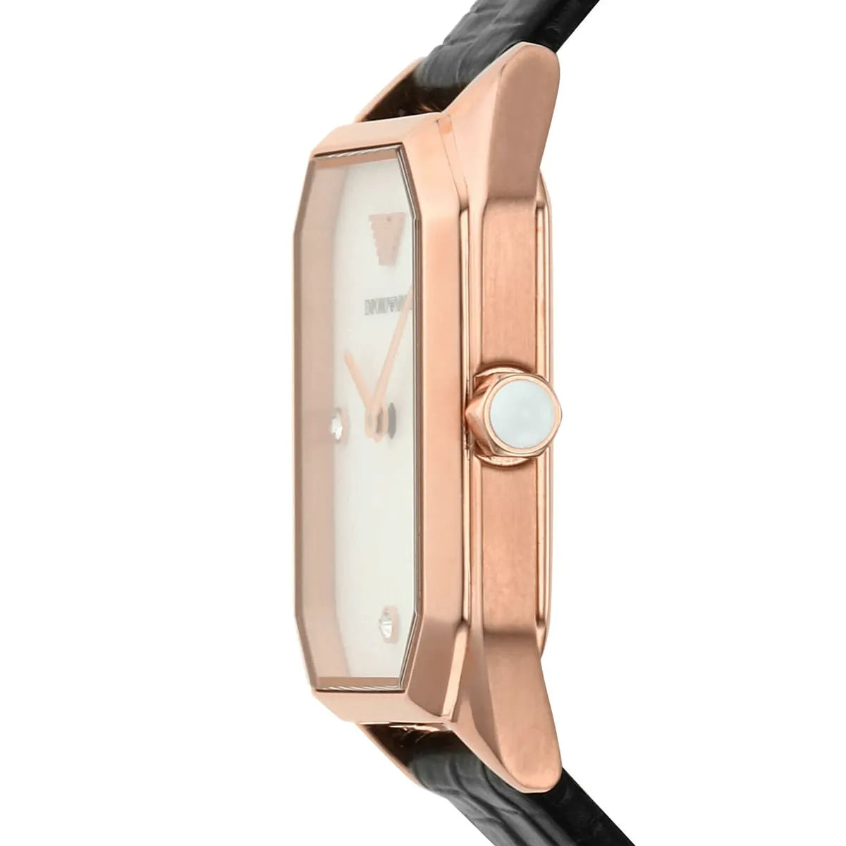 Emporio Armani Gioia Quartz Mother of Pearl Dial Black Leather Strap Watch AR11390