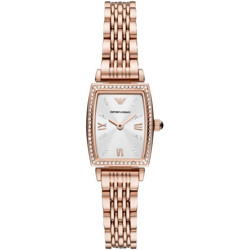 Emporio Armani Gianni T-Bar Crystals White Dial Rose Gold Watch AR11406