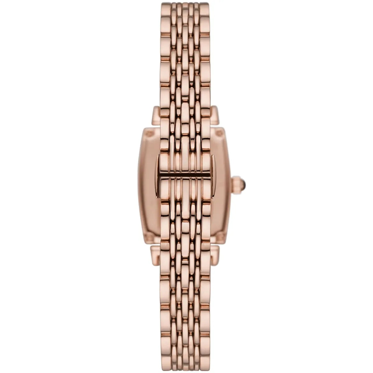 AR11407 Emporio Armani angled front-facing view of rose gold stainless steel ladies watch