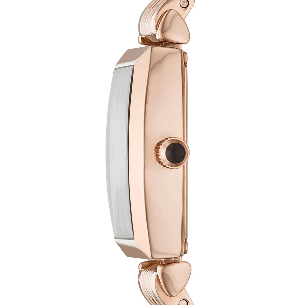 AR11407 Emporio Armani caseback showing stainless steel rose gold case back with crown