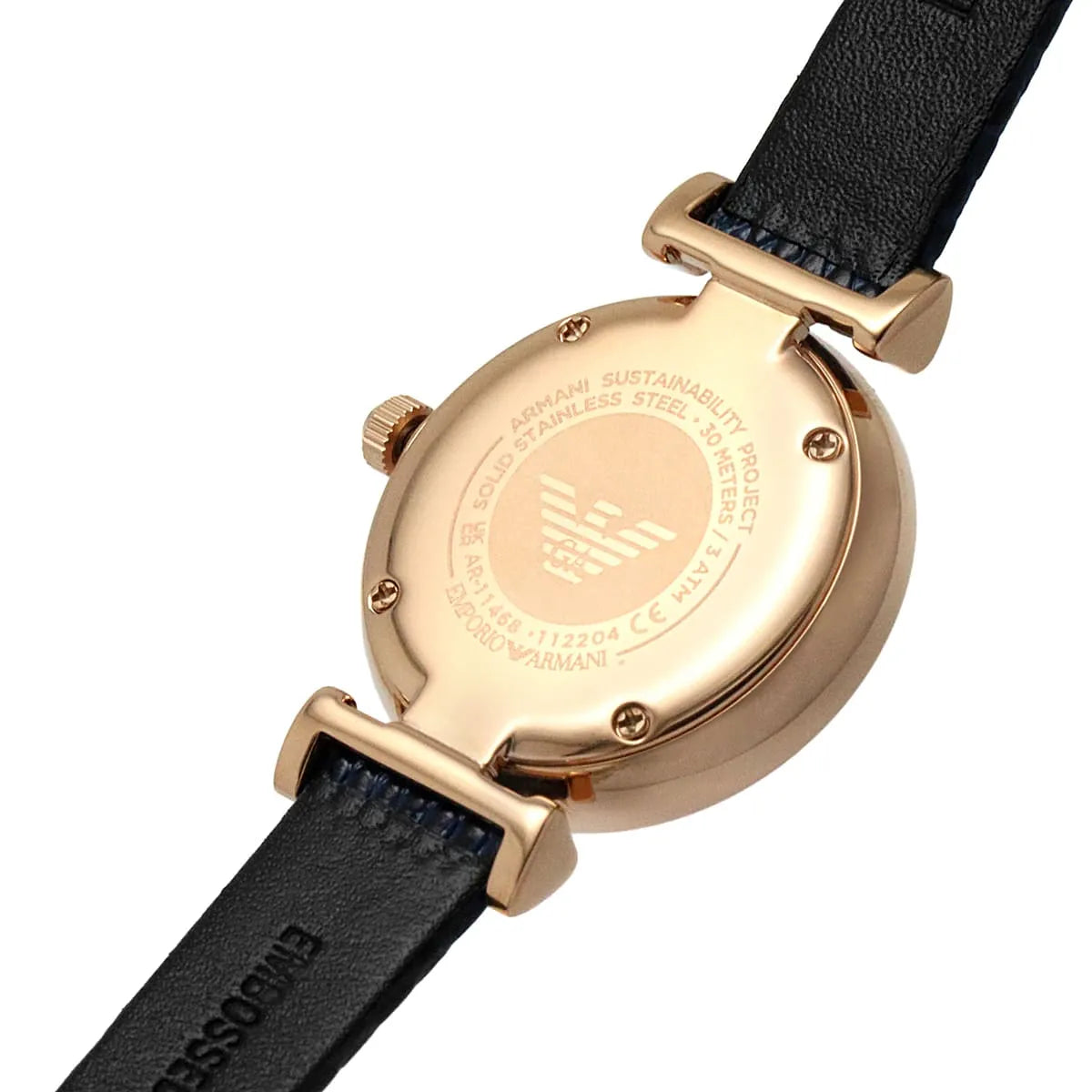 Emporio Armani Gianni T-Bar Analog Mother of Pearl Dial Blue Leather Strap Watch AR11468